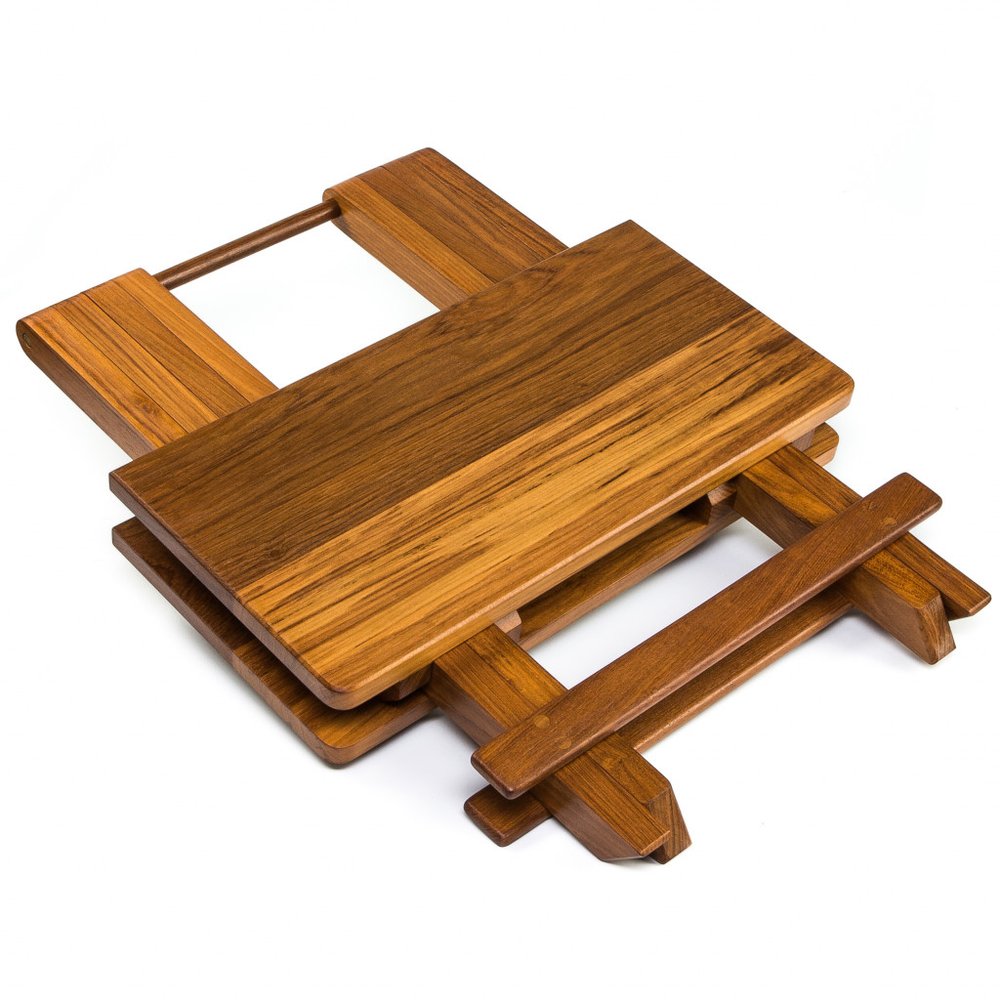 Brown Solid Square Teak Folding Indoor Outdoor End Table - 19-inch