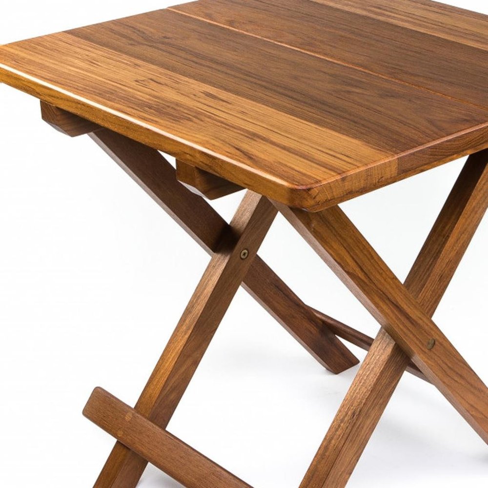 Brown Solid Square Teak Folding Indoor Outdoor End Table - 19-inch