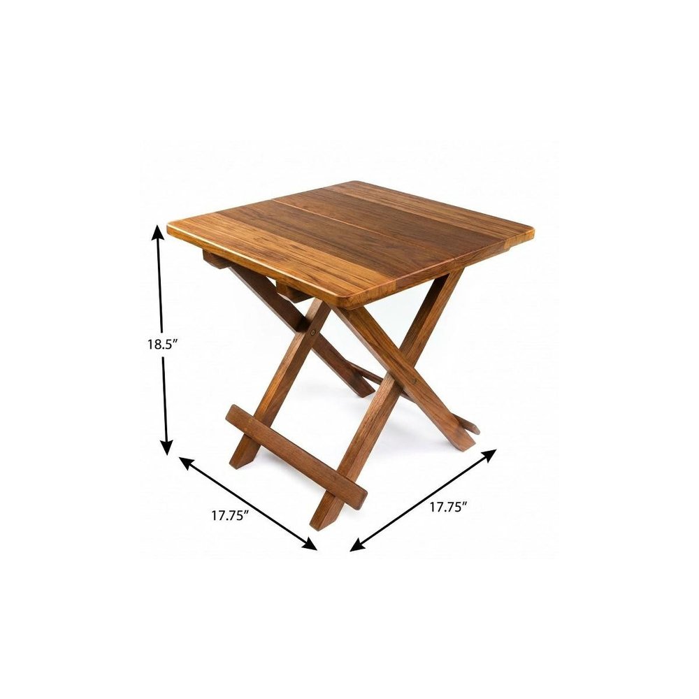 Brown Solid Square Teak Folding Indoor Outdoor End Table - 19-inch