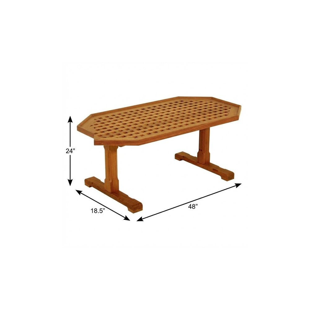 Brown Solid Teak Wood Hexagonal Coffee Table - 19-inch