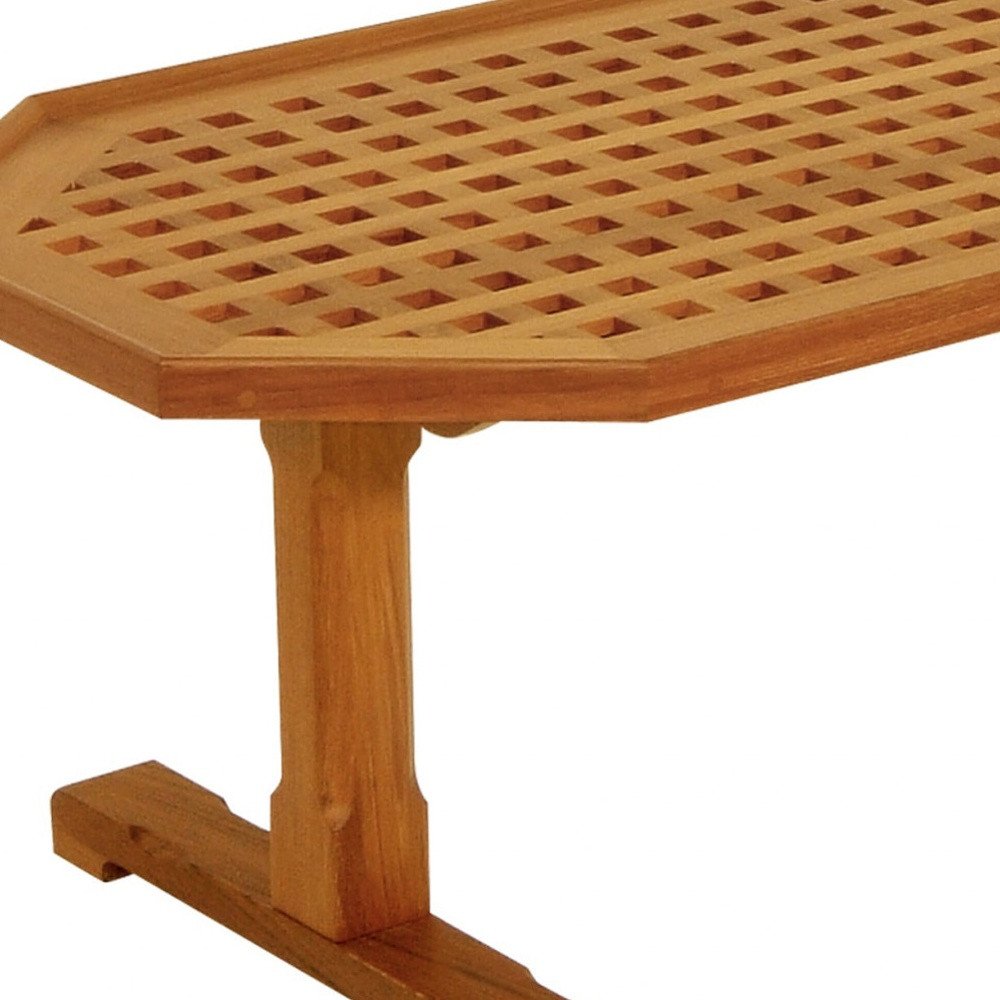 Brown Solid Teak Wood Hexagonal Coffee Table - 19-inch