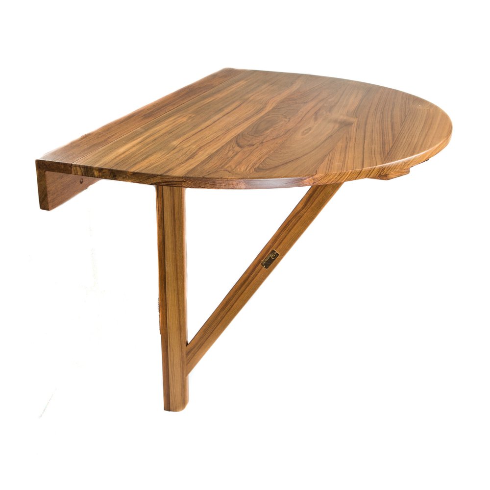 Brown Half Round Solid Wood Folding Outdoor Balcony Table - 24-inch