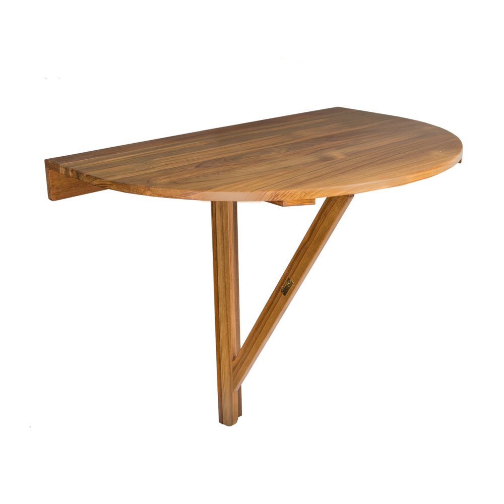 Brown Half Round Solid Wood Folding Outdoor Balcony Table - 24-inch