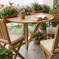 Brown Half Round Solid Wood Folding Outdoor Balcony Table - 24-inch