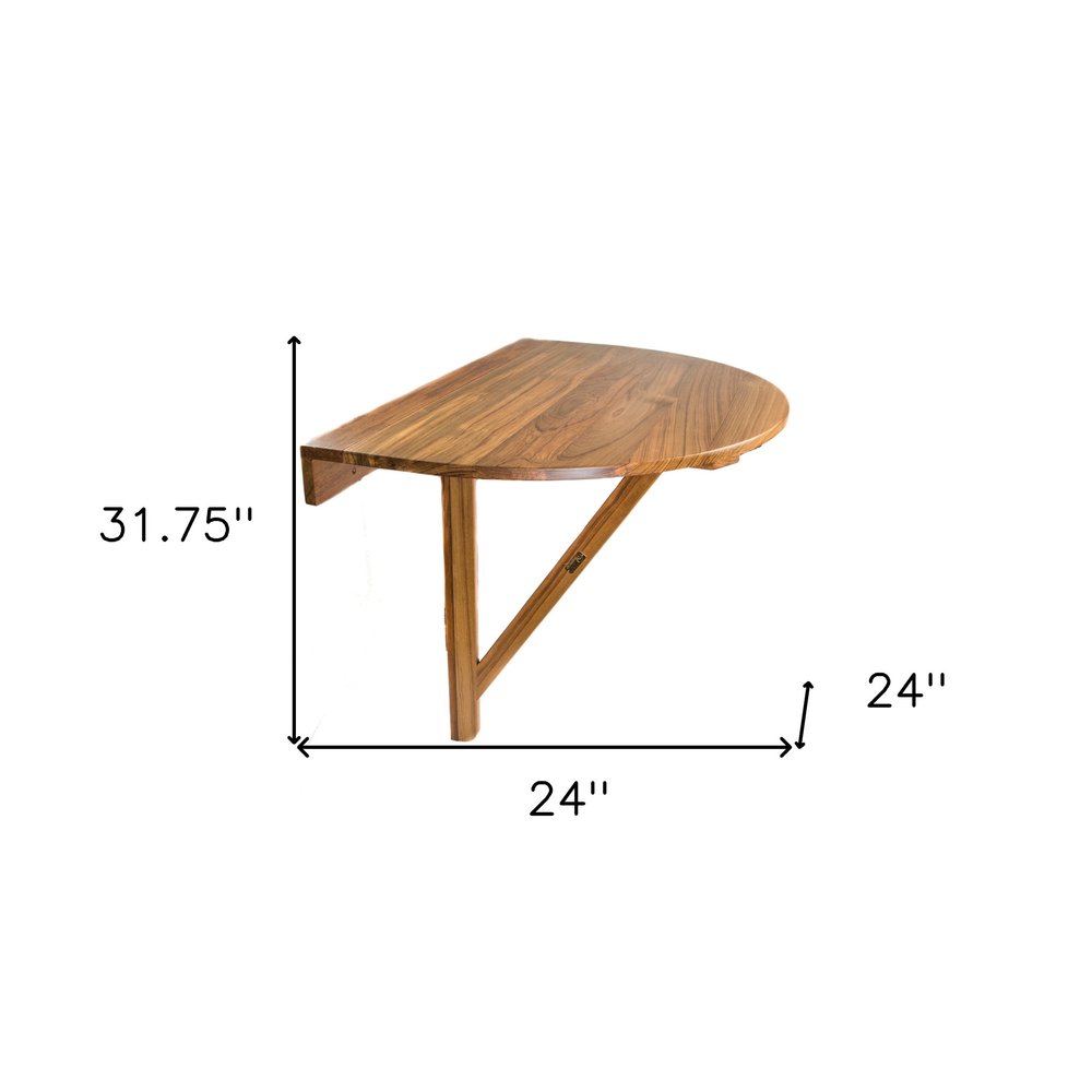 Brown Half Round Solid Wood Folding Outdoor Balcony Table - 24-inch