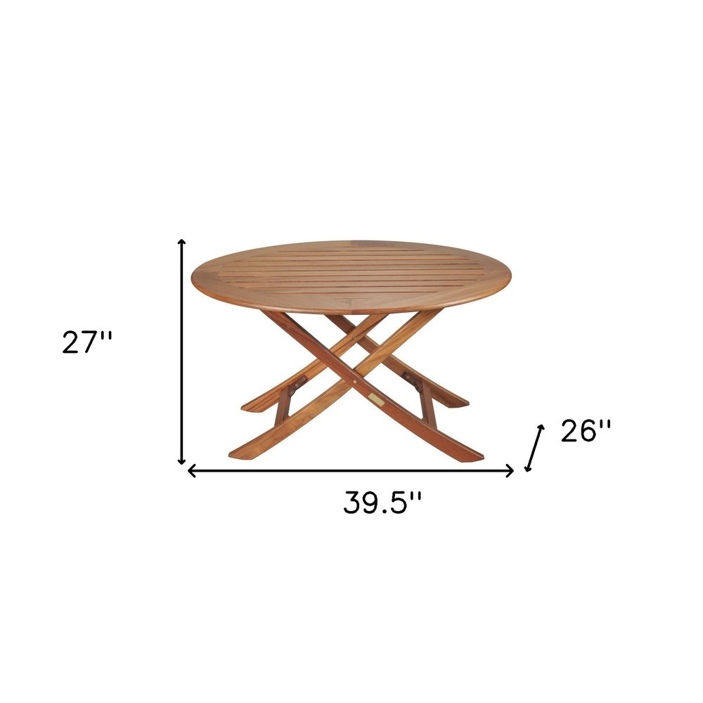 Brown Oval Solid Wood Folding Outdoor Side Table - 40-inch