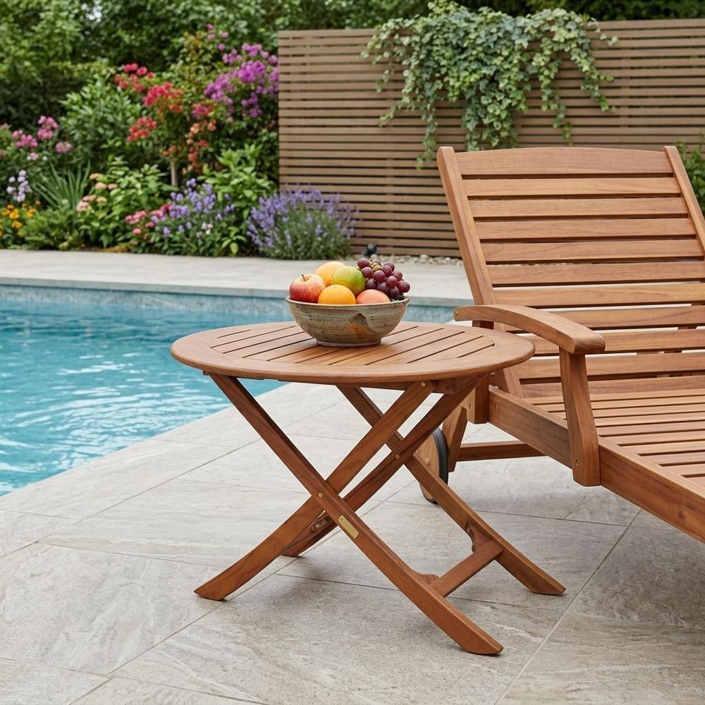 Brown Oval Solid Wood Folding Outdoor Side Table - 40-inch