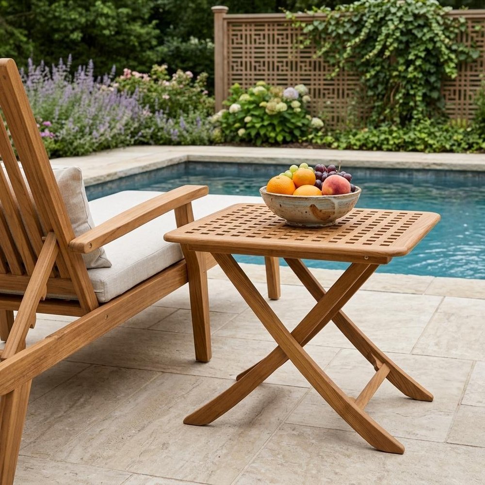 Brown Solid Wood Folding Outdoor Side Table - 43-inch