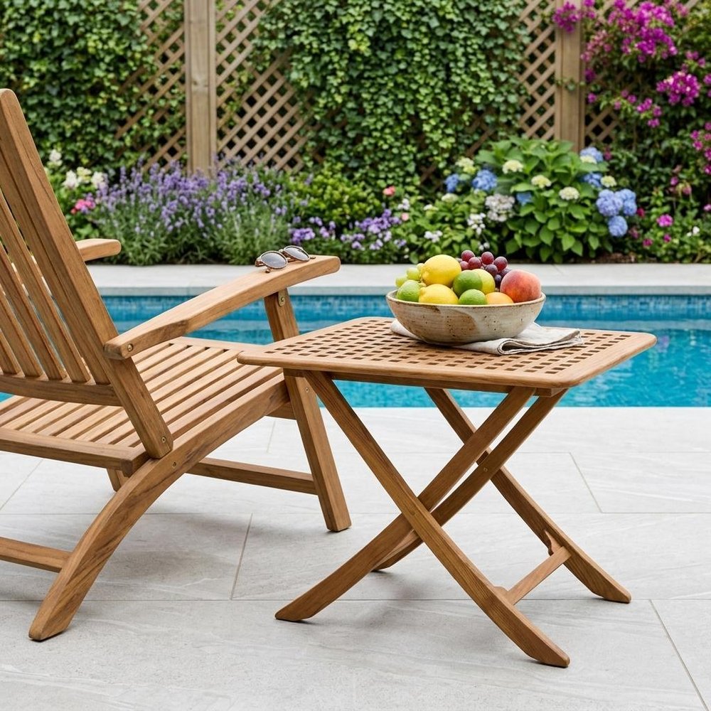 Brown Solid Wood Folding Outdoor Side Table - 43-inch
