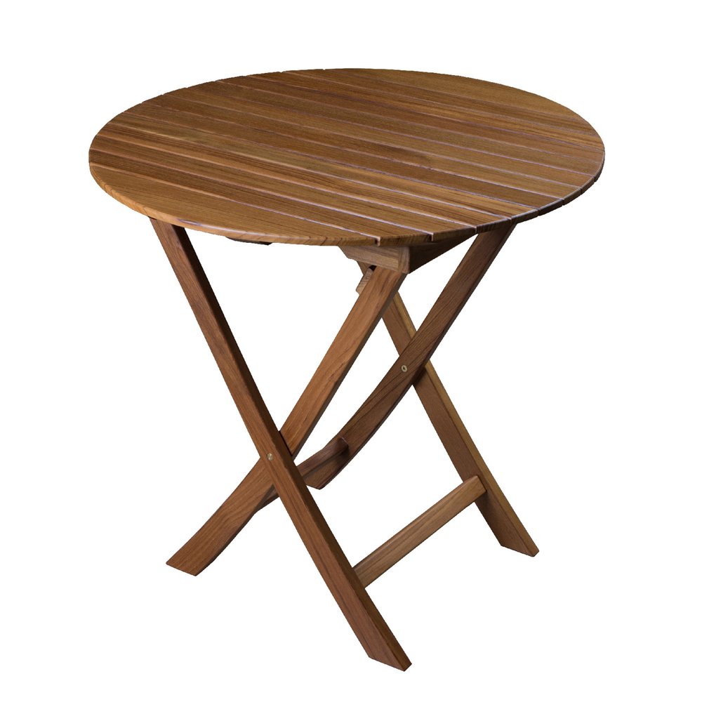 Brown Rounded Solid Wood Folding Outdoor Side Table - 30-inch