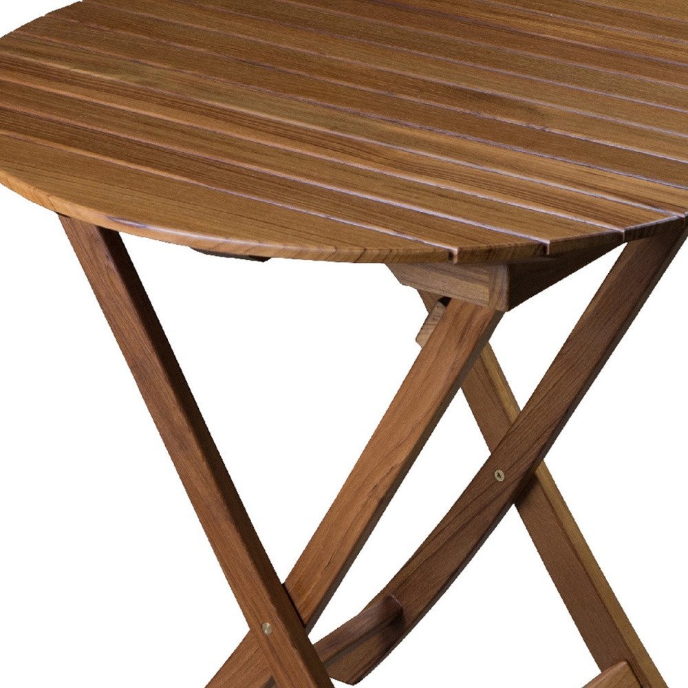 Brown Rounded Solid Wood Folding Outdoor Side Table - 30-inch
