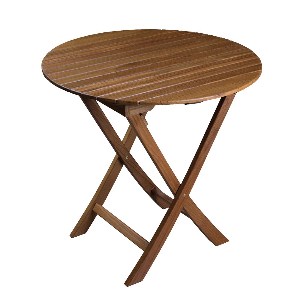 Brown Rounded Solid Wood Folding Outdoor Side Table - 30-inch