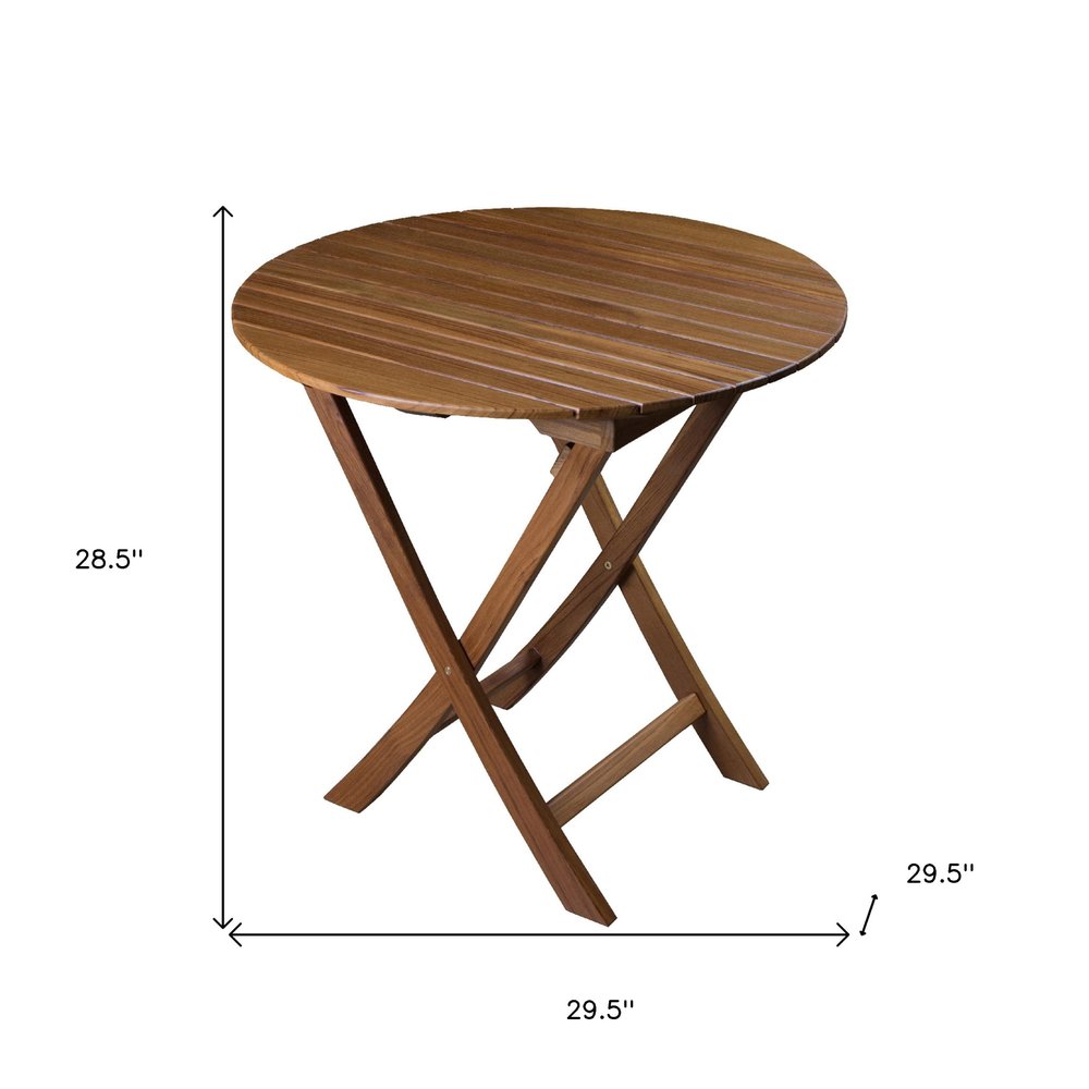 Brown Rounded Solid Wood Folding Outdoor Side Table - 30-inch
