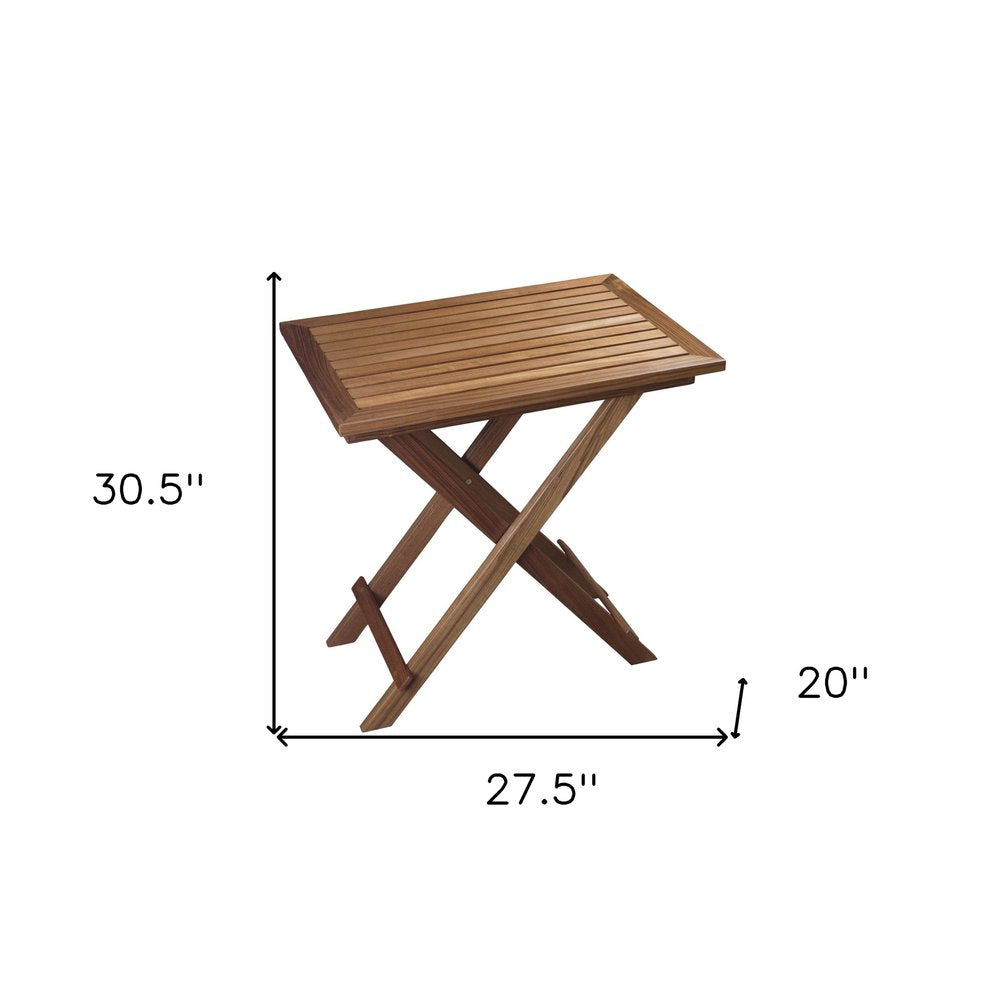 Brown Solid Wood Folding Outdoor Side Table - 28-inch