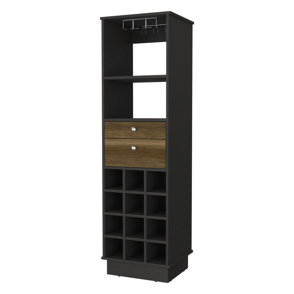 Black Bar Cabinet with Two Drawers - 18-inch