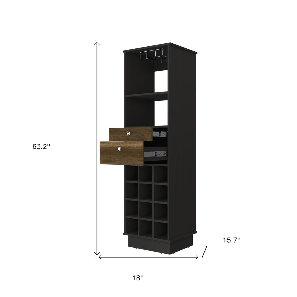 Black Bar Cabinet with Two Drawers - 18-inch