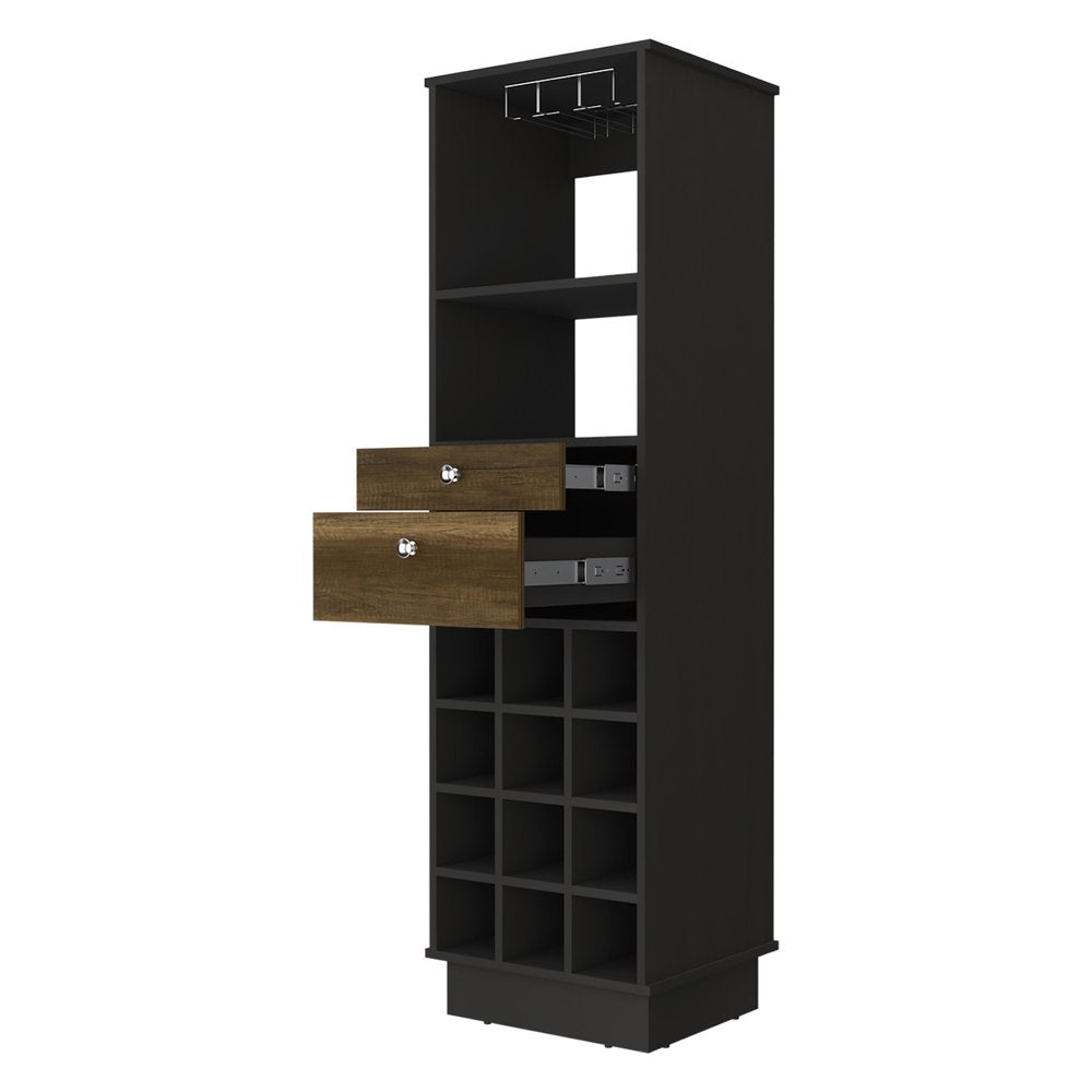 Black Bar Cabinet with Two Drawers - 18-inch