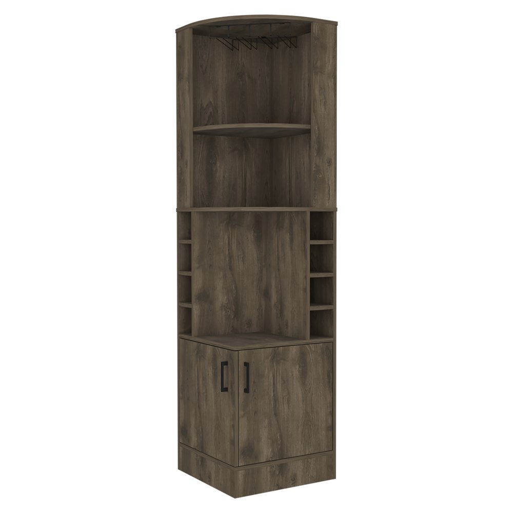 Dark Brown Wood Corner Bar Cabinet with Two Doors - 18-inch