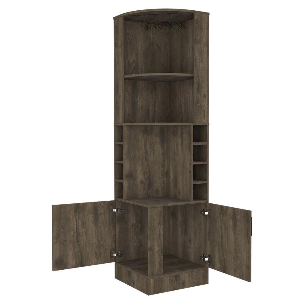 Dark Brown Wood Corner Bar Cabinet with Two Doors - 18-inch