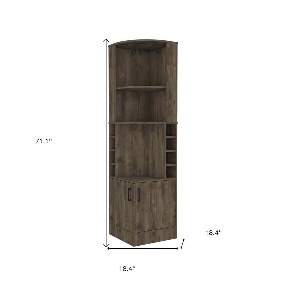 Dark Brown Wood Corner Bar Cabinet with Two Doors - 18-inch
