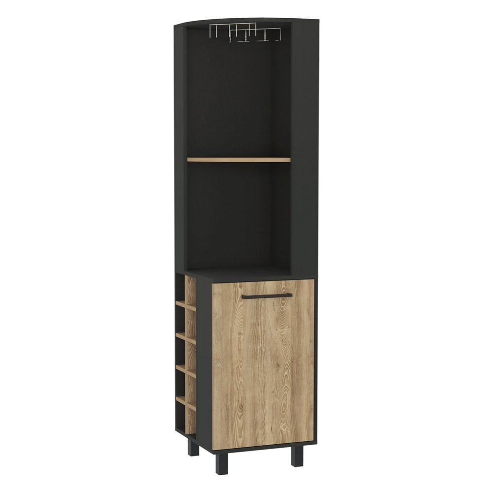 Black and Natural Wood Corner Bar Cabinet with Single Door - 18-inch