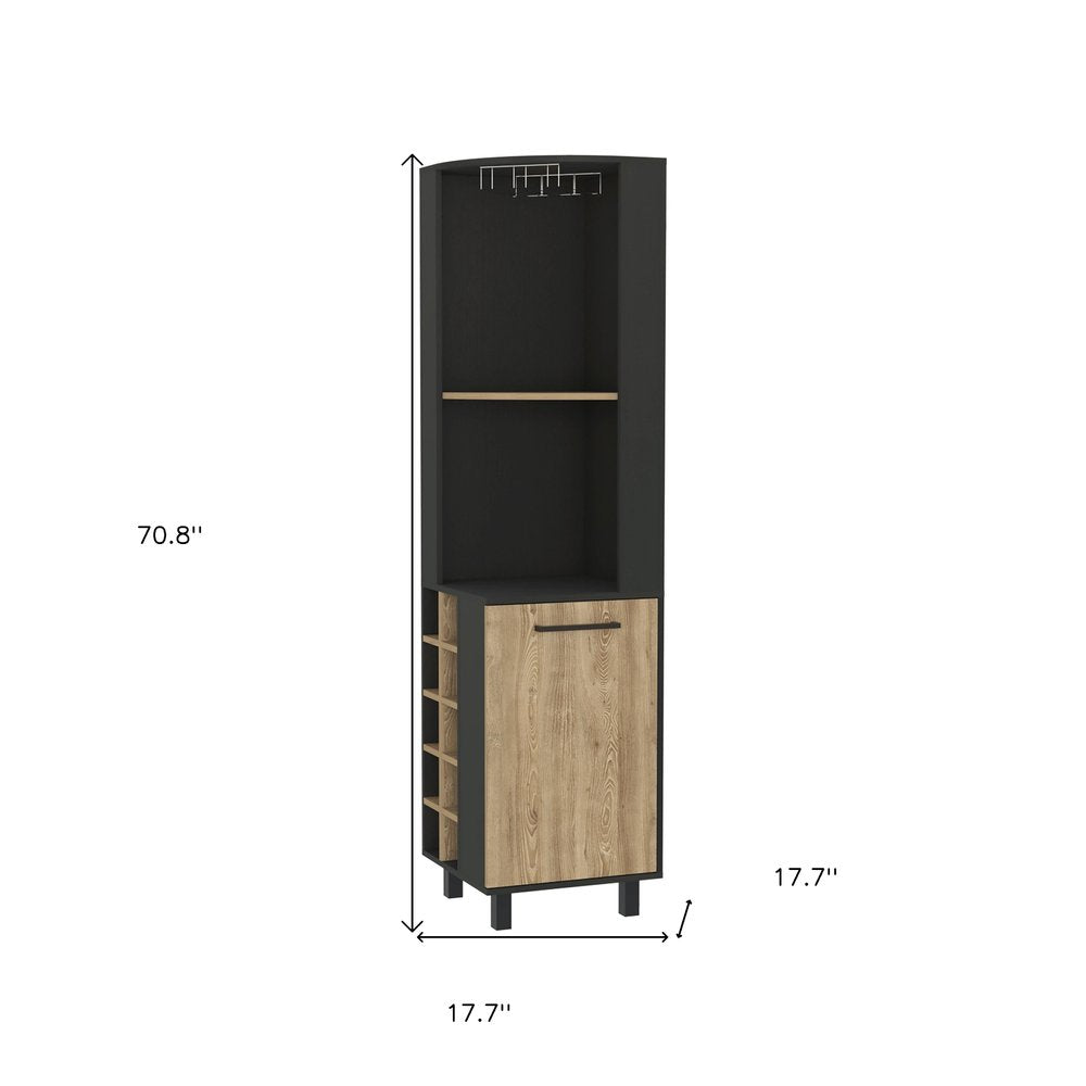 Black and Natural Wood Corner Bar Cabinet with Single Door - 18-inch