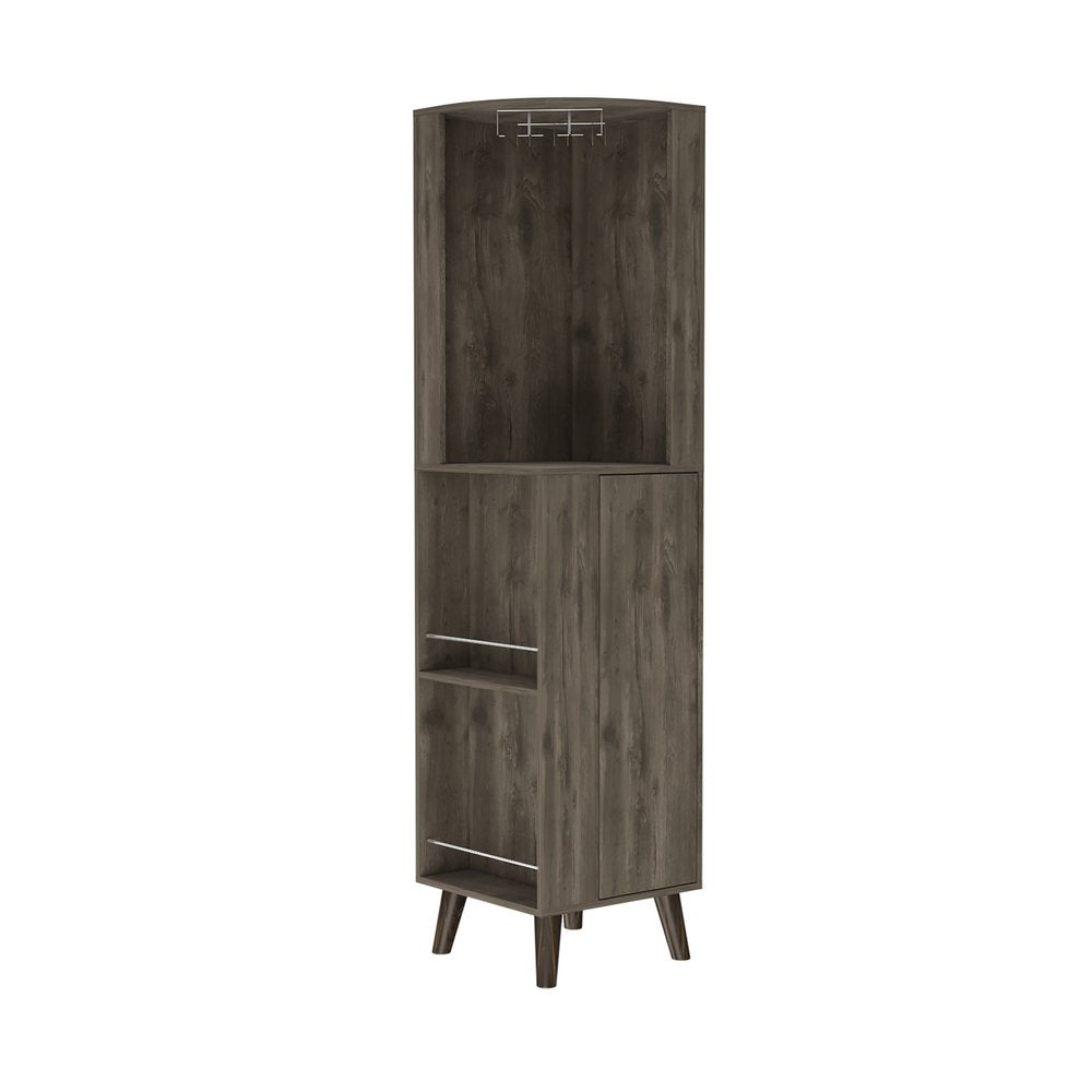 Dark Brown Wood Corner Bar Cabinet with One Drawer - 73-inch