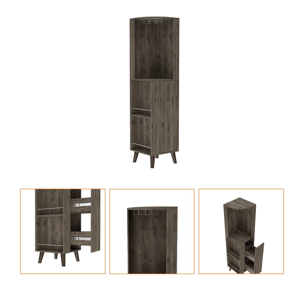 Dark Brown Wood Corner Bar Cabinet with One Drawer - 73-inch
