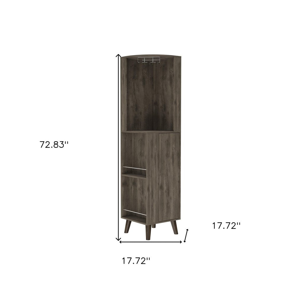 Dark Brown Wood Corner Bar Cabinet with One Drawer - 73-inch