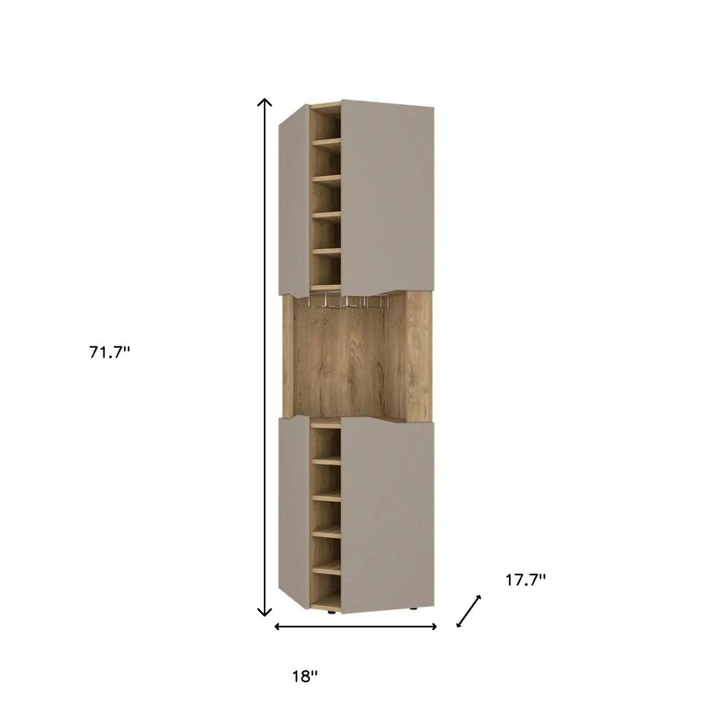 Brown and Taupe Wood Corner Bar Cabinet with Four Doors - 72-inch