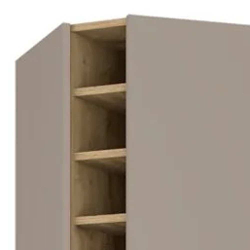 Brown and Taupe Wood Corner Bar Cabinet with Four Doors - 72-inch