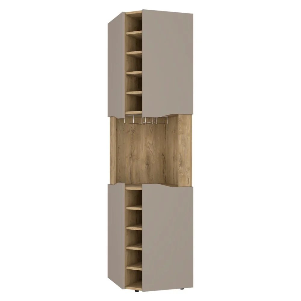 Brown and Taupe Wood Corner Bar Cabinet with Four Doors - 72-inch