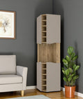 Brown and Taupe Wood Corner Bar Cabinet with Four Doors - 72-inch