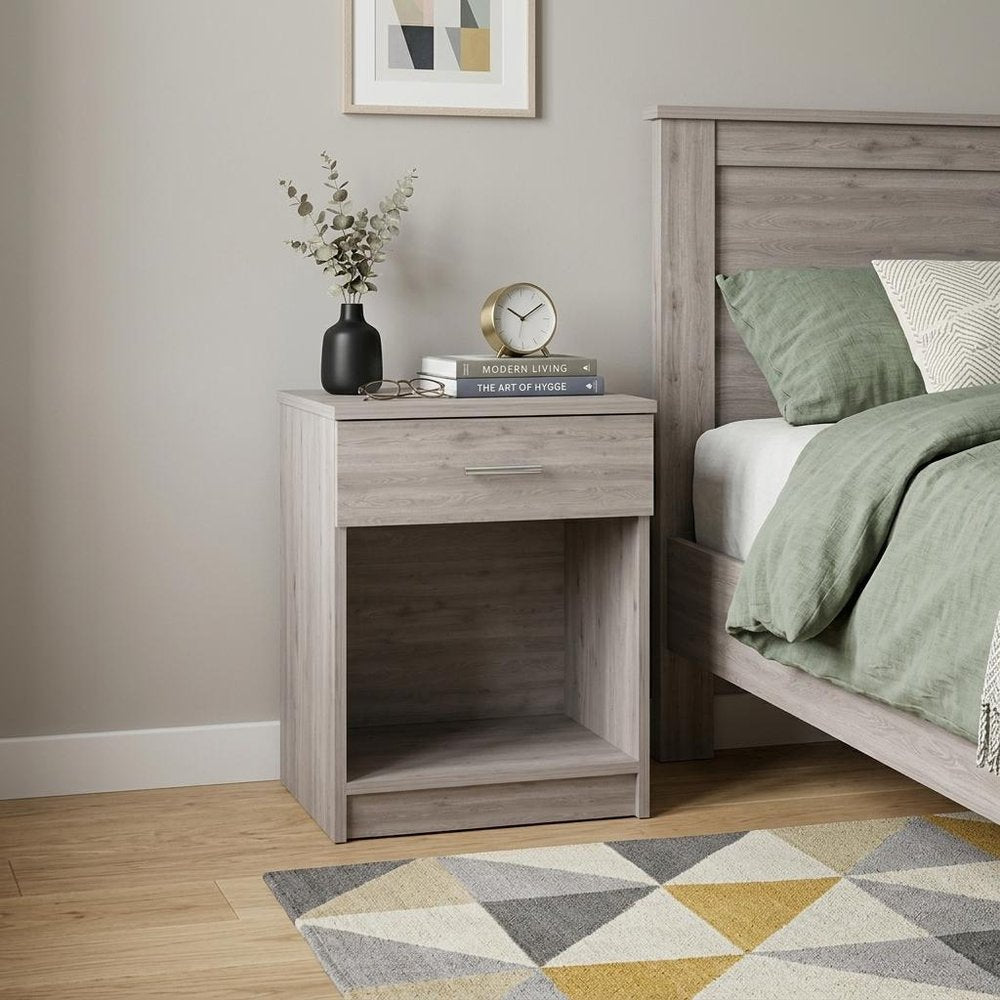 Light Gray Wood One Drawer Nightstand - 22-inch