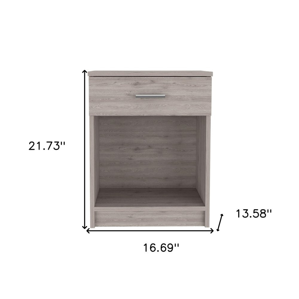 Light Gray Wood One Drawer Nightstand - 22-inch