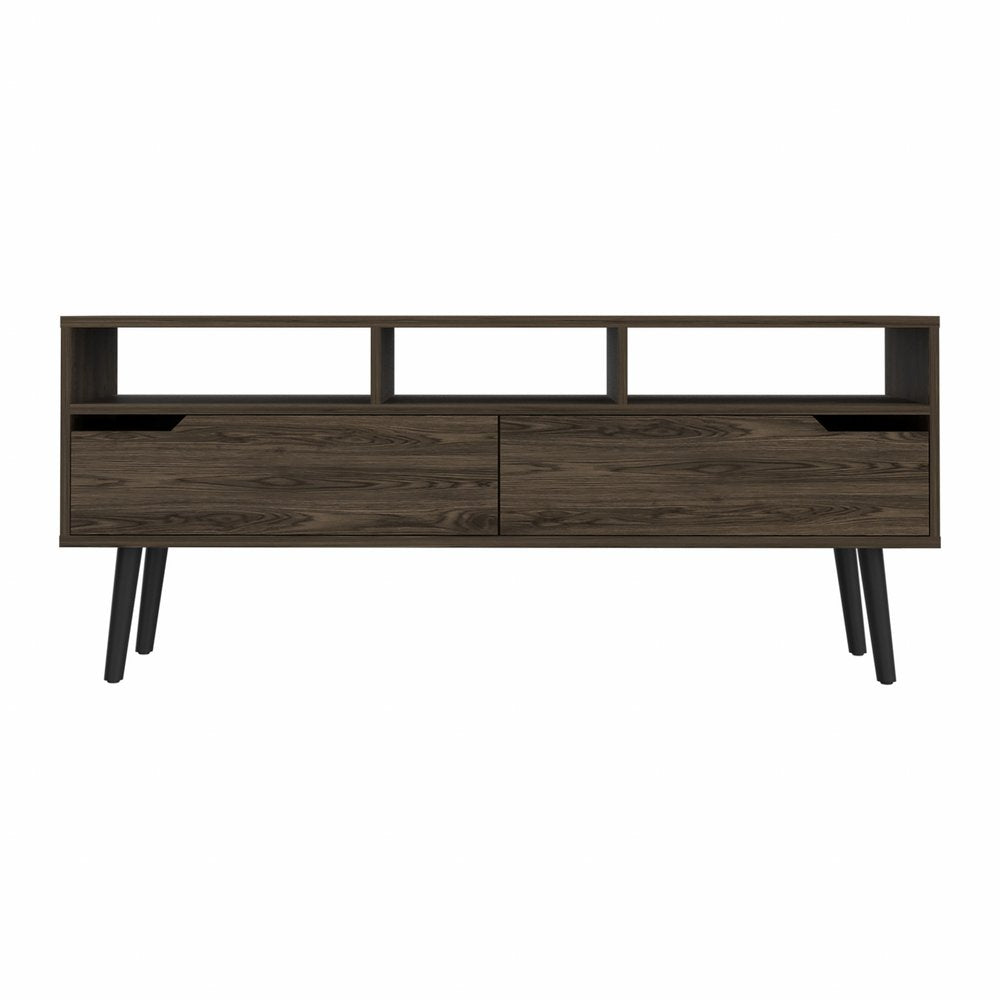 Dark Brown Walnut Enclosed and Open Storage TV Stand - 54-inch