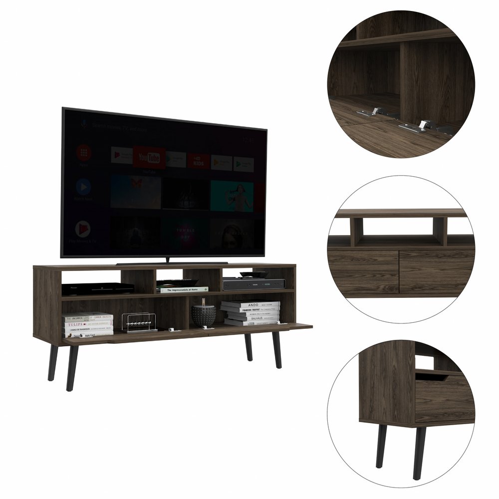 Dark Brown Walnut Enclosed and Open Storage TV Stand - 54-inch