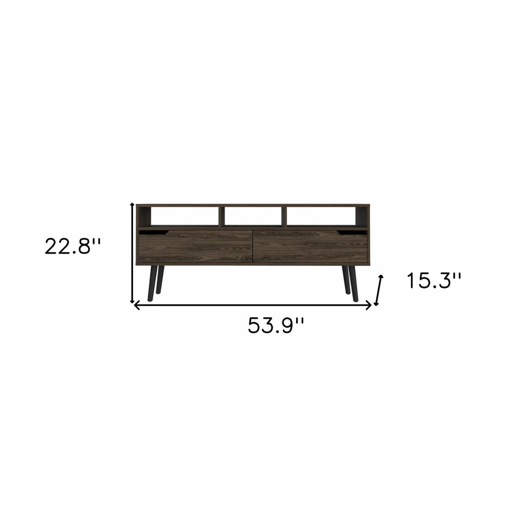 Dark Brown Walnut Enclosed and Open Storage TV Stand - 54-inch