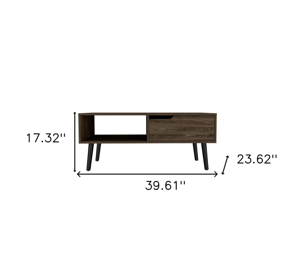 Brown and Black Coffee Table with Drawer and Shelf - 40-inch