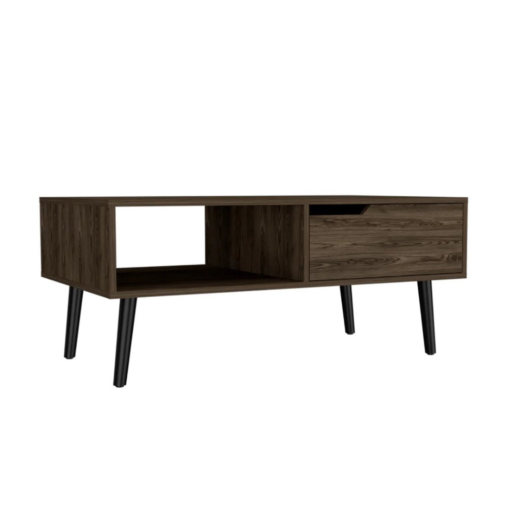 Brown and Black Coffee Table with Drawer and Shelf - 40-inch