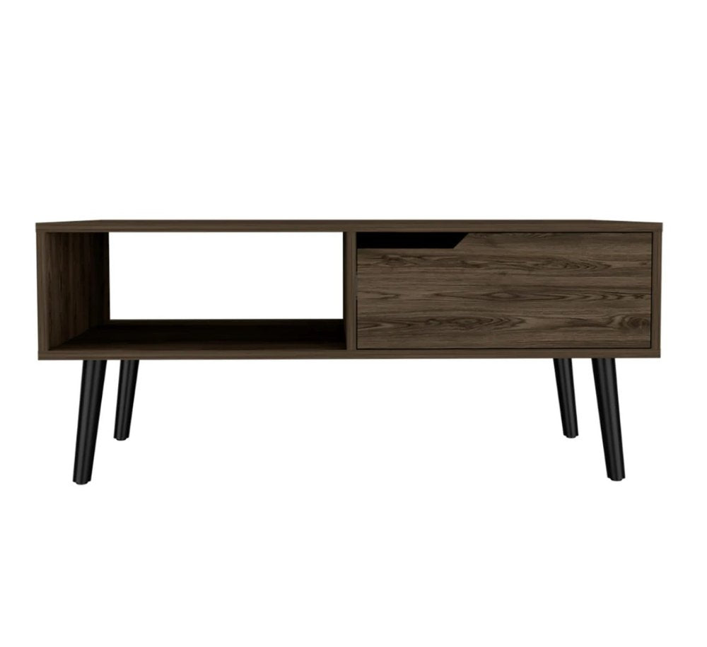 Brown and Black Coffee Table with Drawer and Shelf - 40-inch