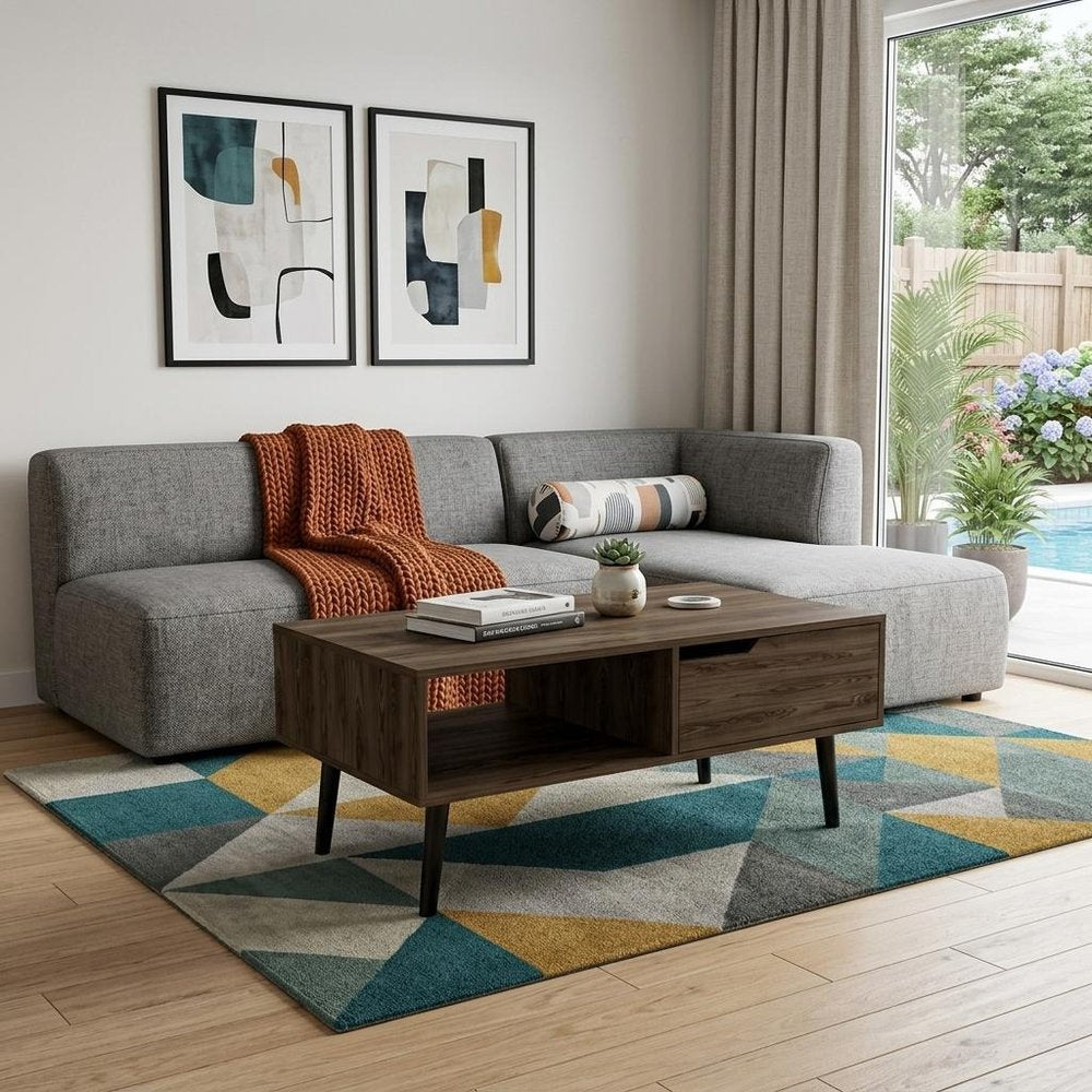 Brown and Black Coffee Table with Drawer and Shelf - 40-inch