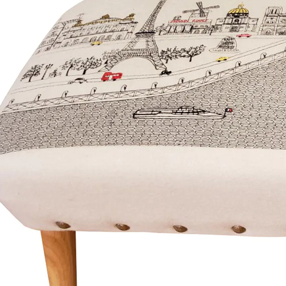 Cream Wool and Brown Ottoman - 38-inch
