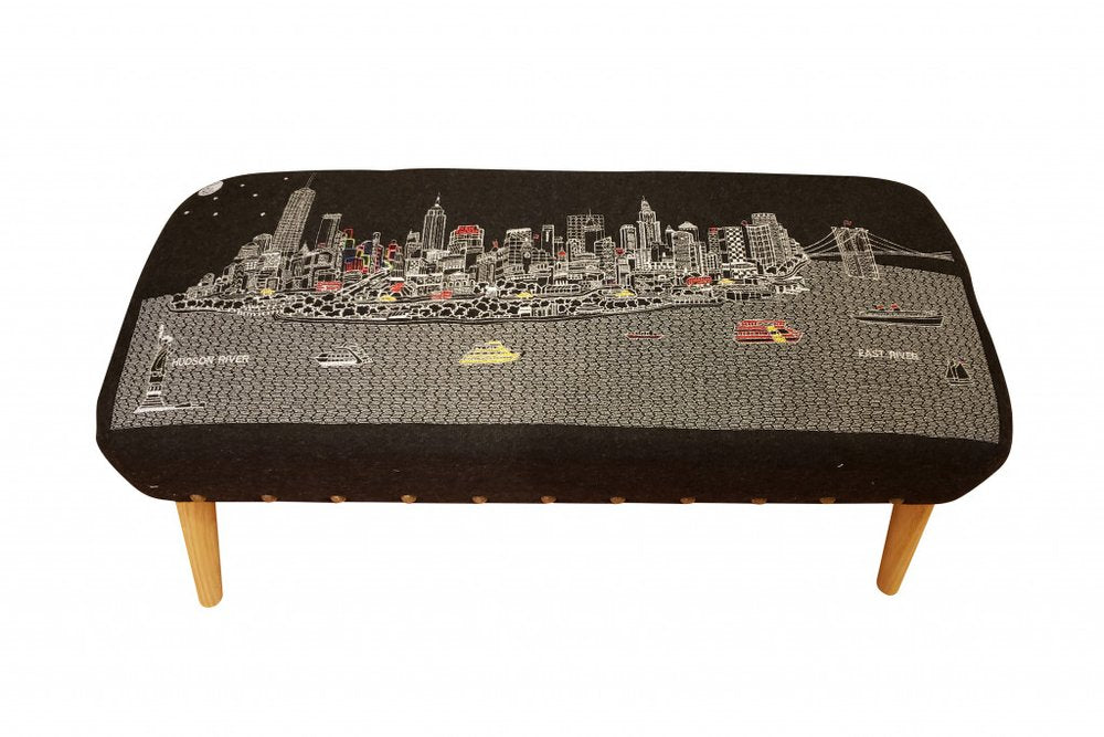 Gray Wool and Brown Ottoman - 38-inch
