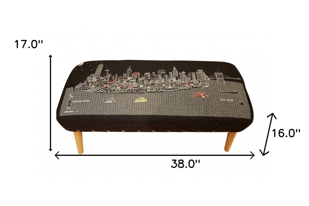 Gray Wool and Brown Ottoman - 38-inch