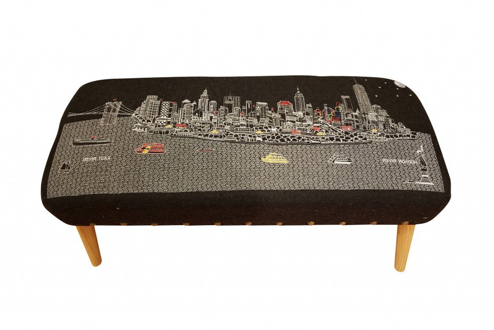 Gray Wool and Brown Ottoman - 38-inch