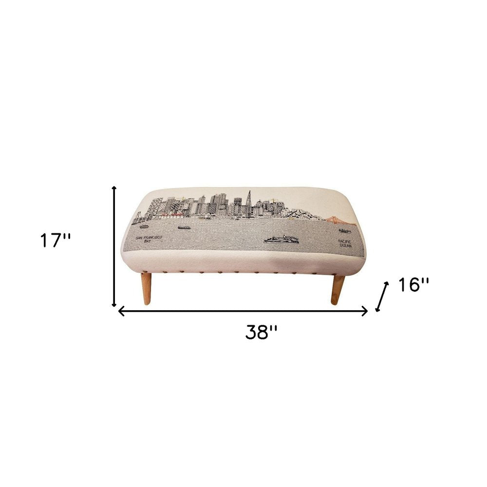 Cream Wool and Brown Ottoman - 38-inch