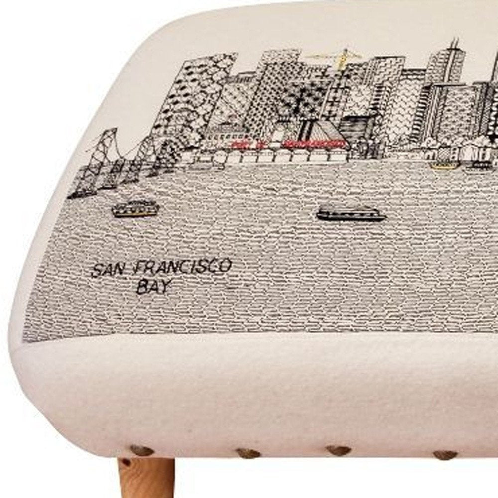 Cream Wool and Brown Ottoman - 38-inch