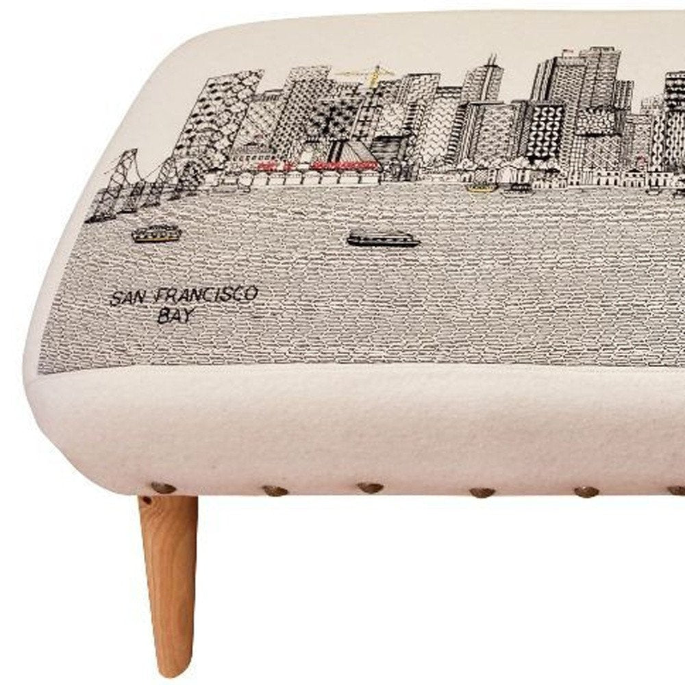 Cream Wool and Brown Ottoman - 38-inch