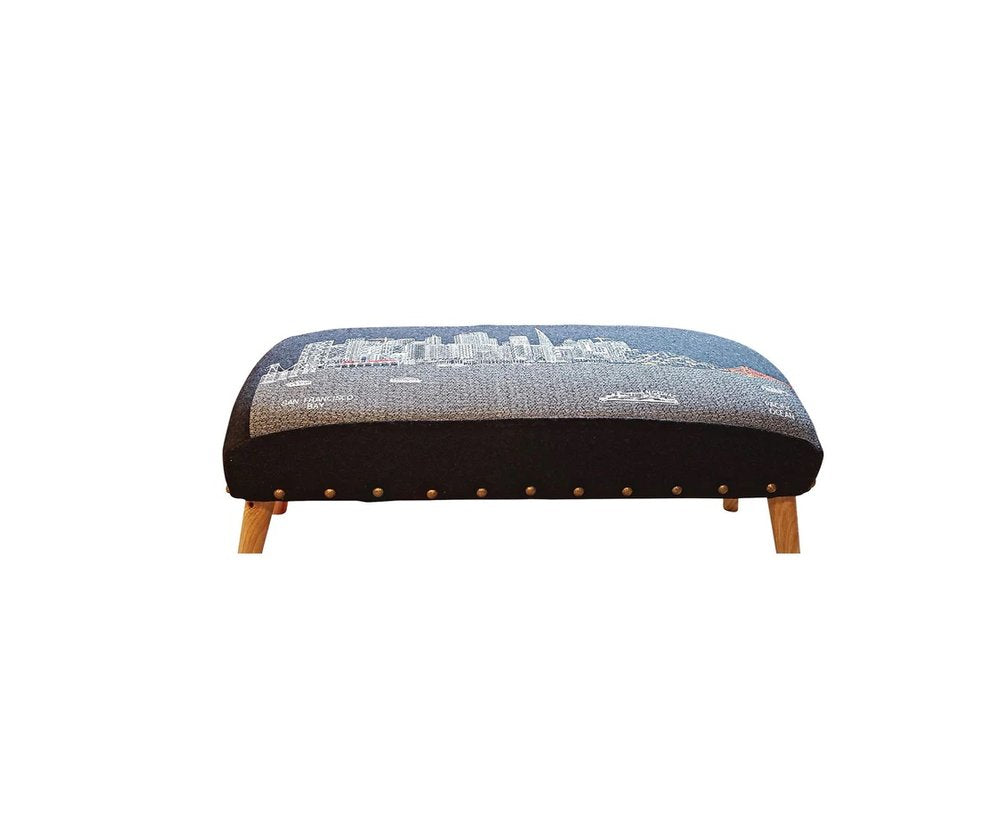 Gray Wool and Brown Ottoman - 38-inch